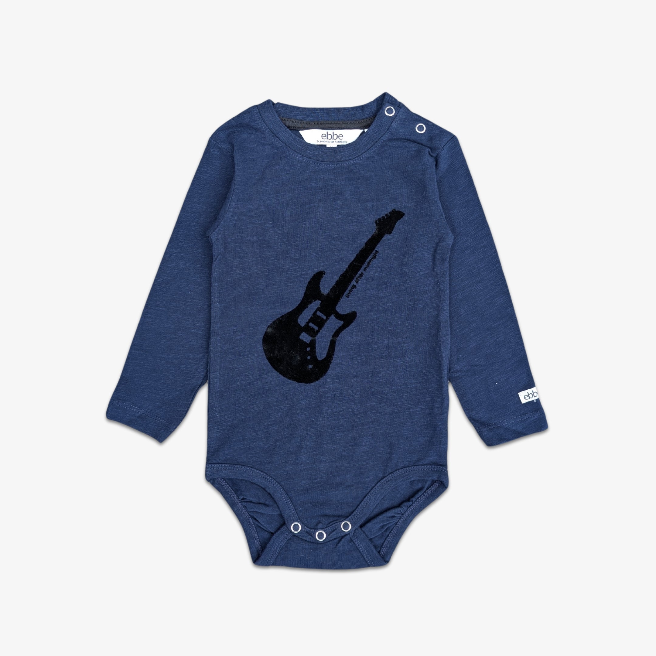 Alex Långärmad Babybody i Ebbe Navy Guitar – bodysuit för baby